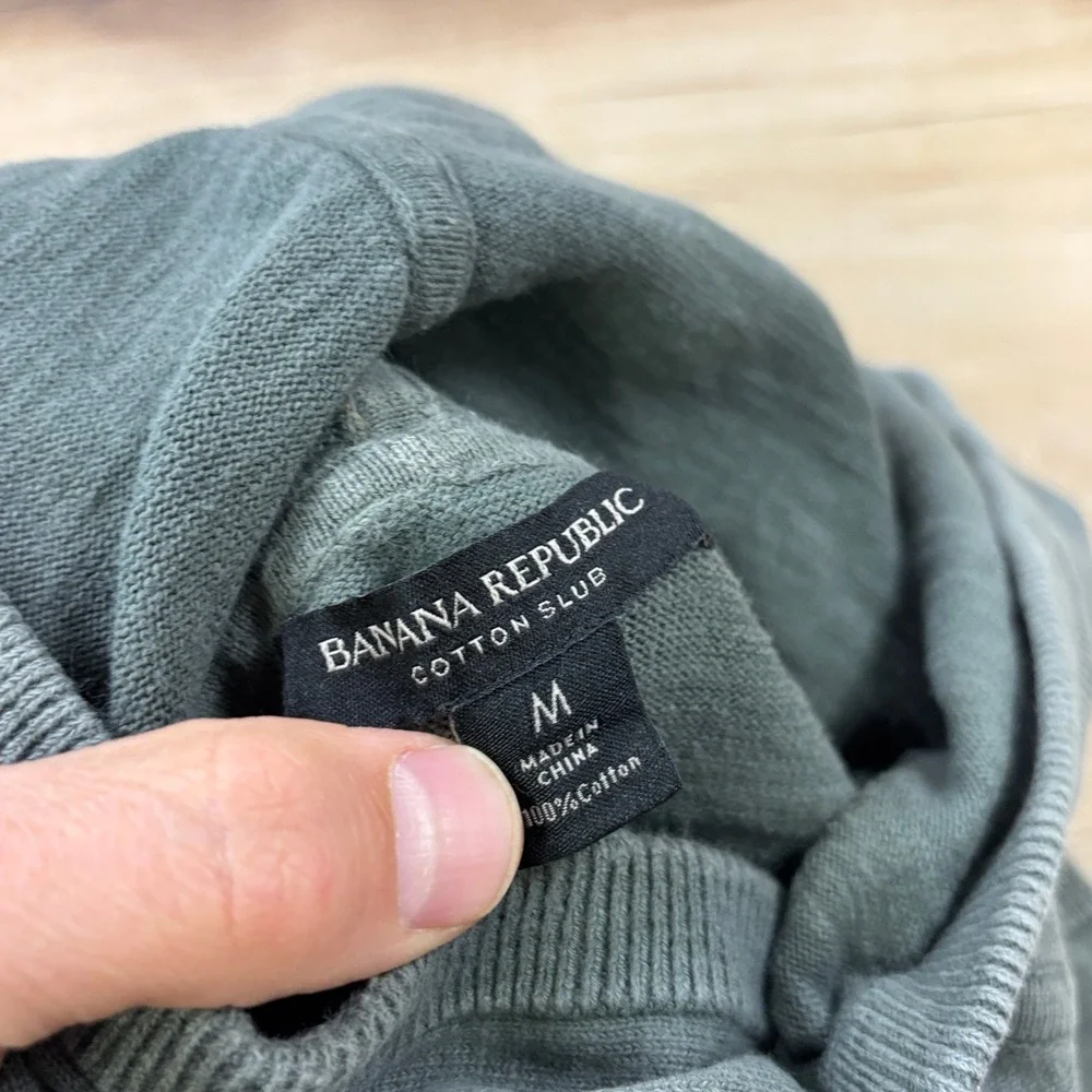 Banana Republic Hoodie Men M Minimalist Cotton Slub Knit Antique Sage Green 2020